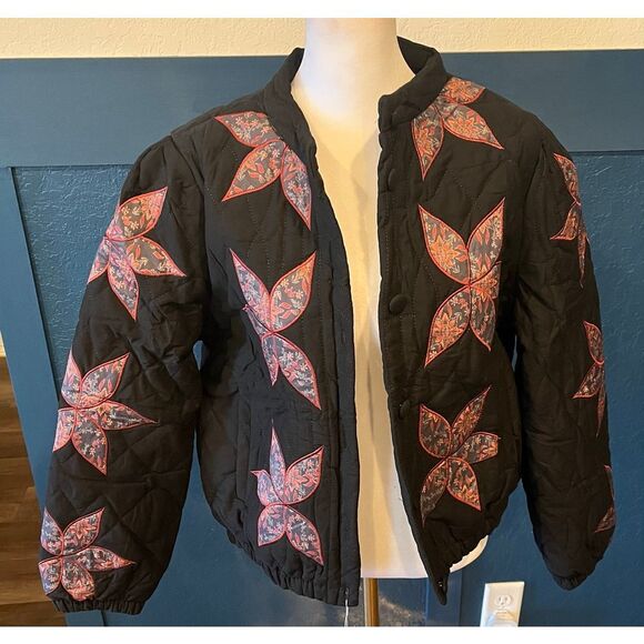 Gacaky Lightweight Floral Embroidered Cropped Quilted Jacket -S - Picture 3 of 9